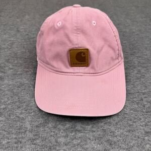 Carhartt Pink Canvas Strapback Hat with Brown Leather Logo Patch